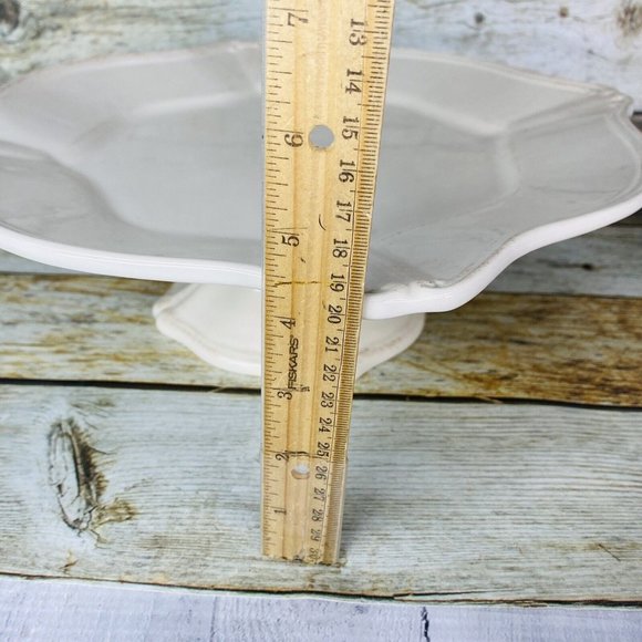 Signature ISBELLA Ivory  Embossed Edge  Scalloped 13" Pedestal Cake Stand Plate - Picture 15 of 16